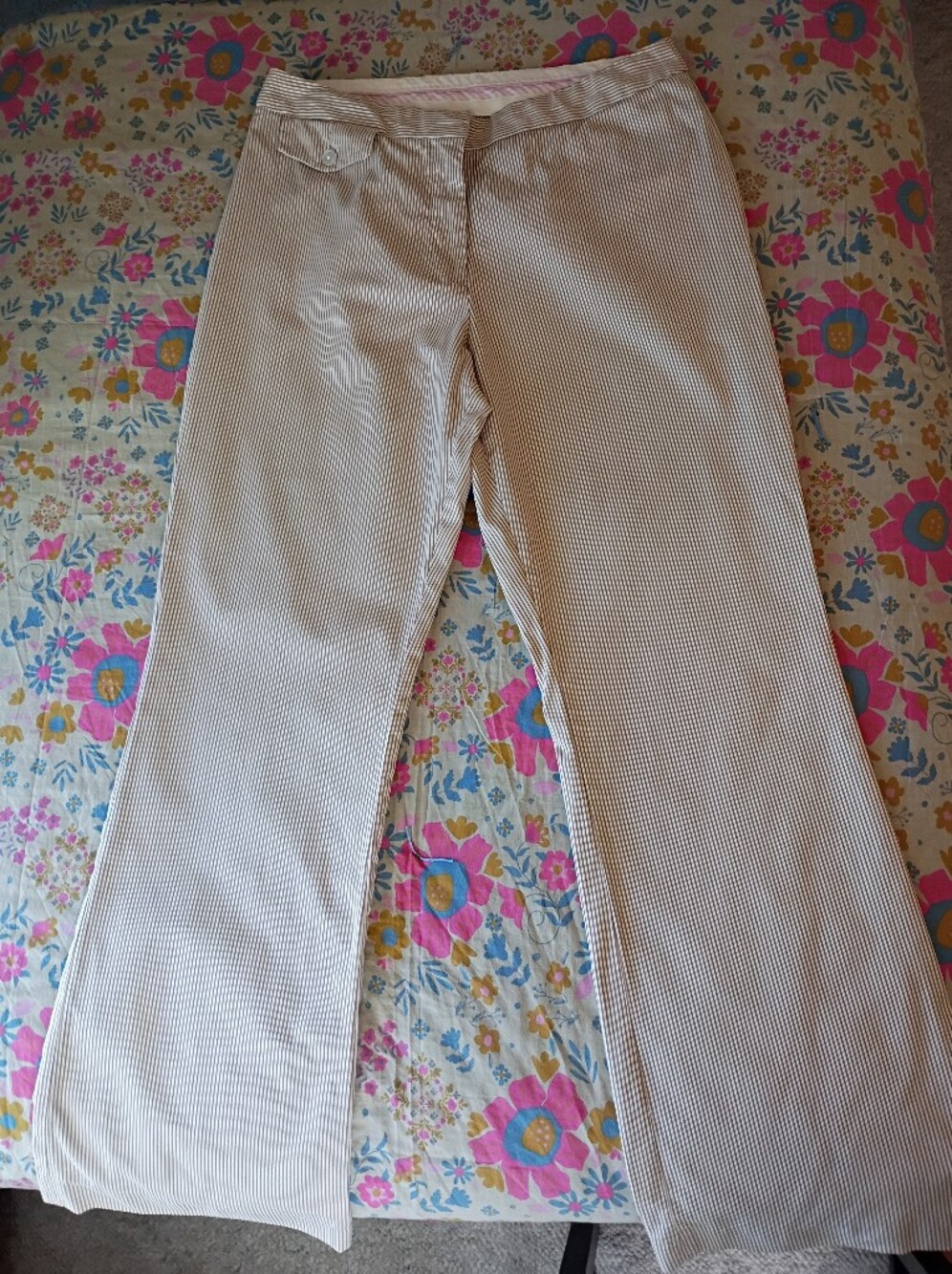 Vintage Lands End Light Tan Engineer Stripe Bootcut Pants